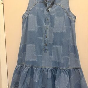 Elegant Blue Denim Dress with Belt & Glass Buttons – Ruffle Hem
